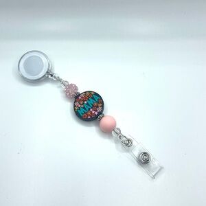 Floral Mama Badge Reel with Pink Beads